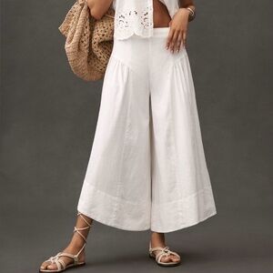 Anthropologie Linen White Extended Waist Gaucho Pants 12 NWT